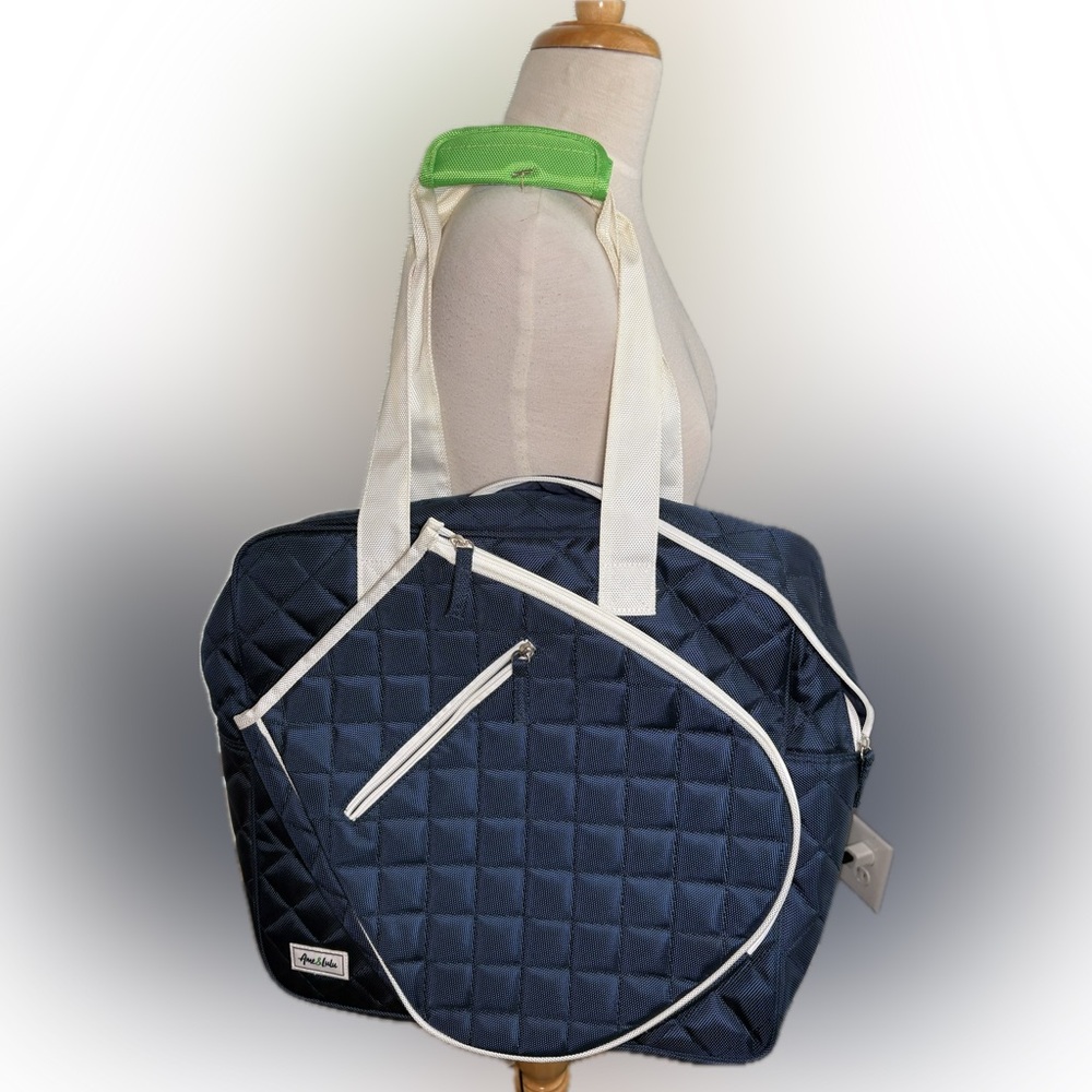 Quilted Navy Tote with white Tennis Trim and Straps